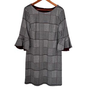Liz Claiborne Knit Dress Flared 3/4 Sleeves Black White Red Design Women 14‎